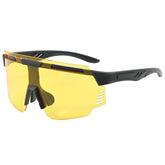 (12 PACK) Wholesale Sports Sunglasses New Arrival Cycling Unisex One Piece Oversized Outdoor Sport Trendy 2024 - BulkSunglassesWholesale.com - Black Frame Yellow Lens